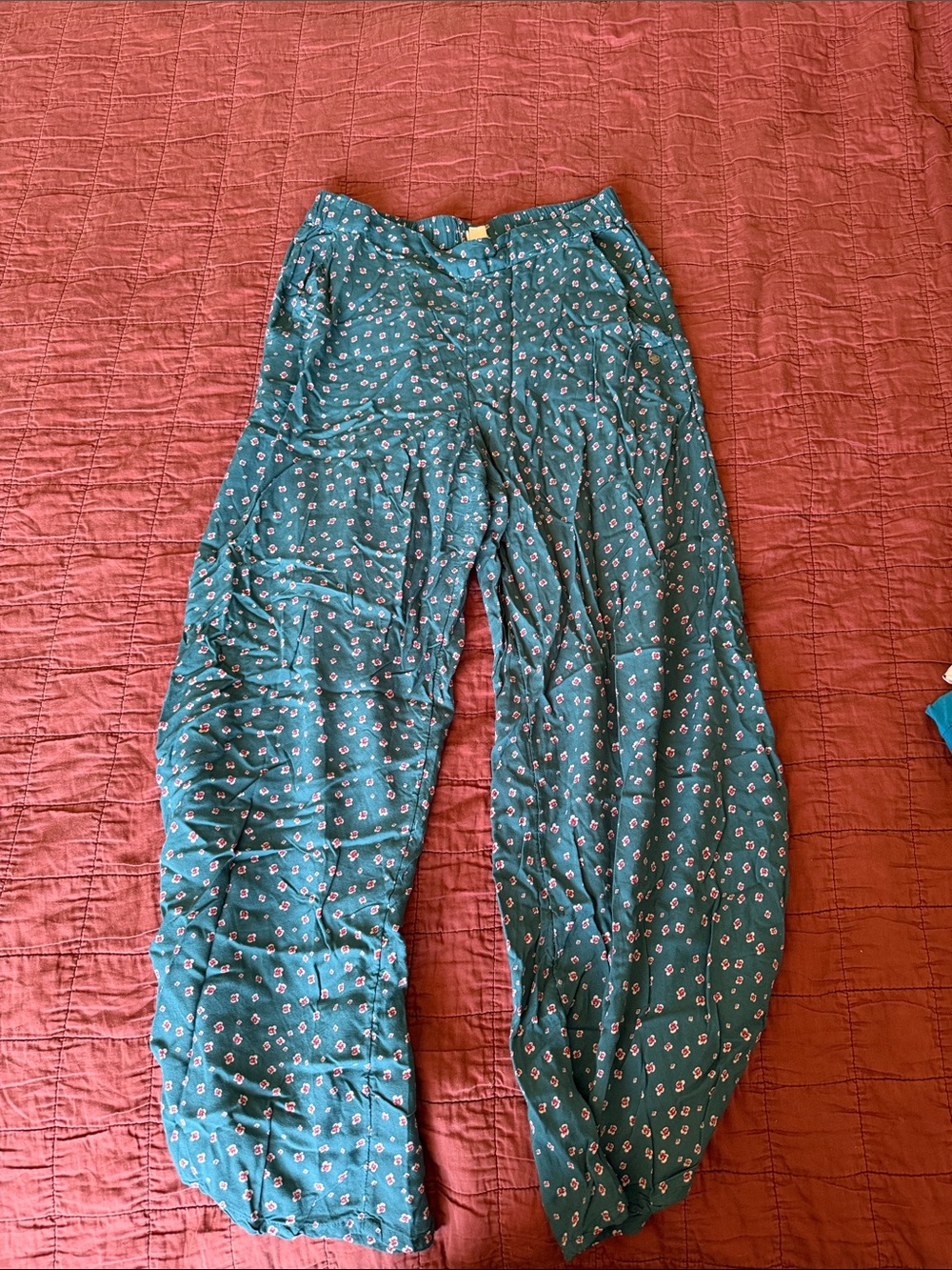 Women Teal Floral Wide-Leg Pants